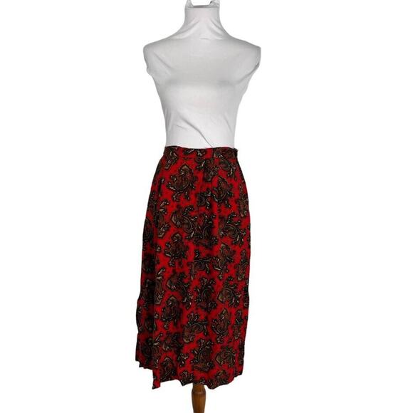 Vintage 1980s Dimanche Soft Red Paisley Skirt pockets M - Picture 2 of 9